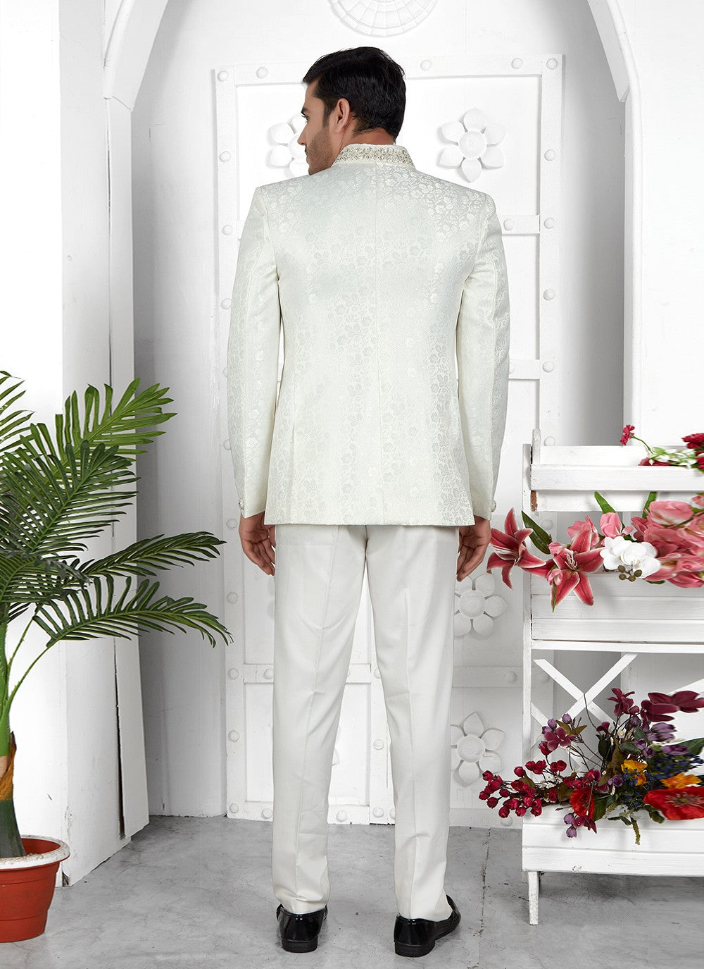 Buttons Jacquard Silk Off White Jacket Style - M6638