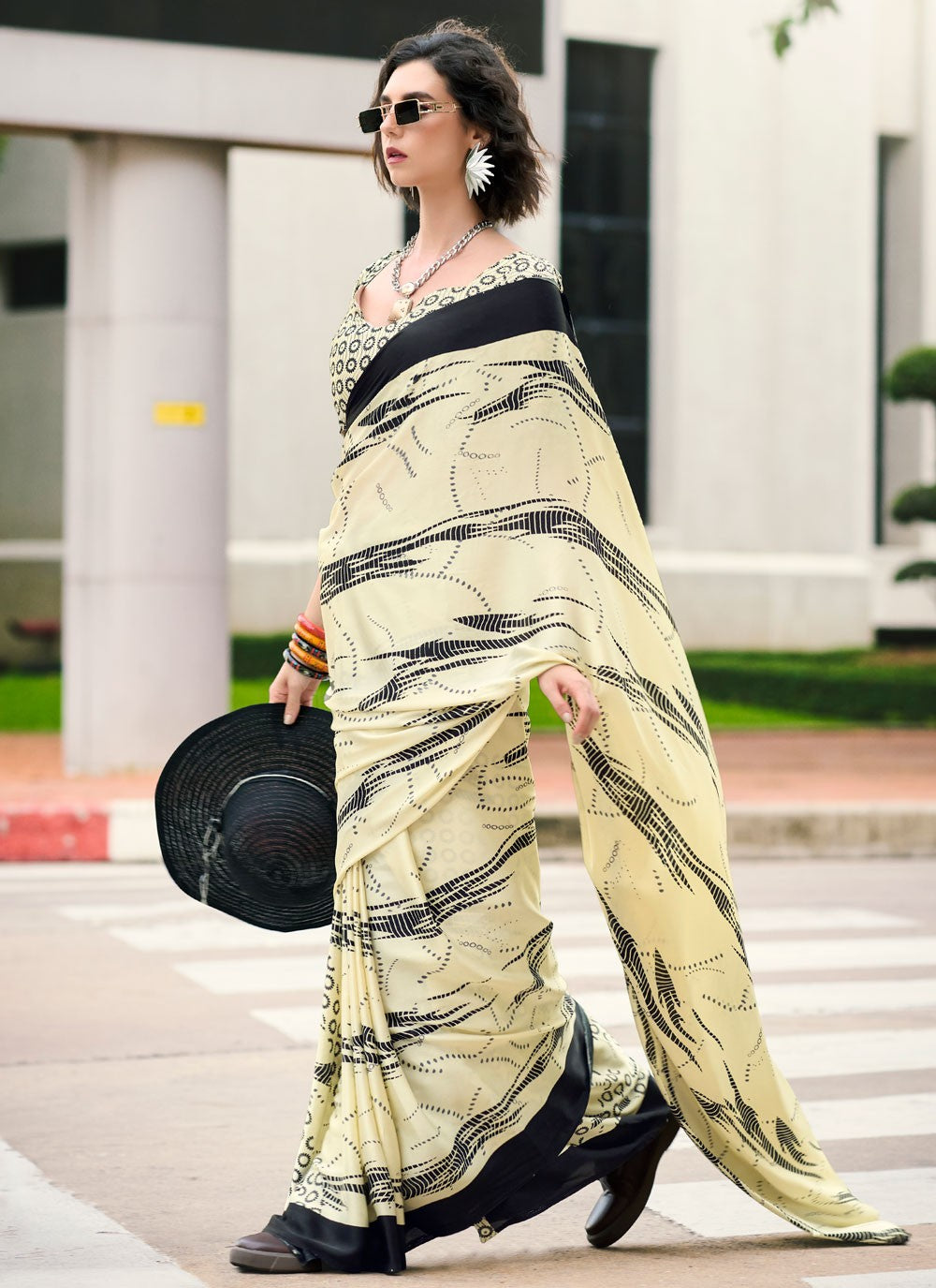 Classic Printed Satin Saree - S7498