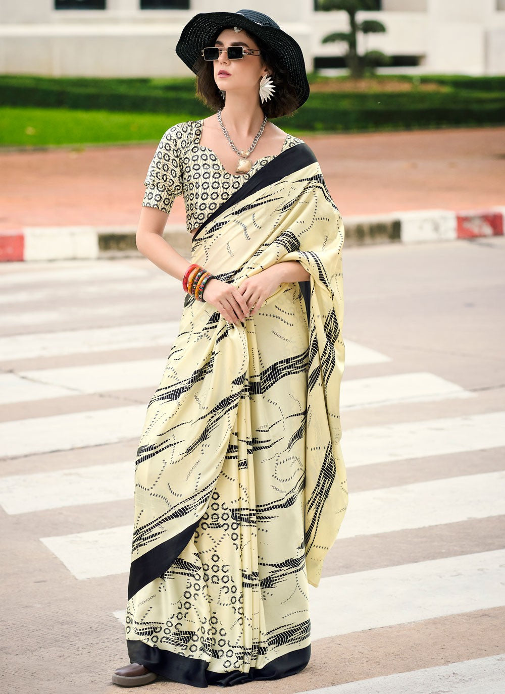 Classic Printed Satin Saree - S7498