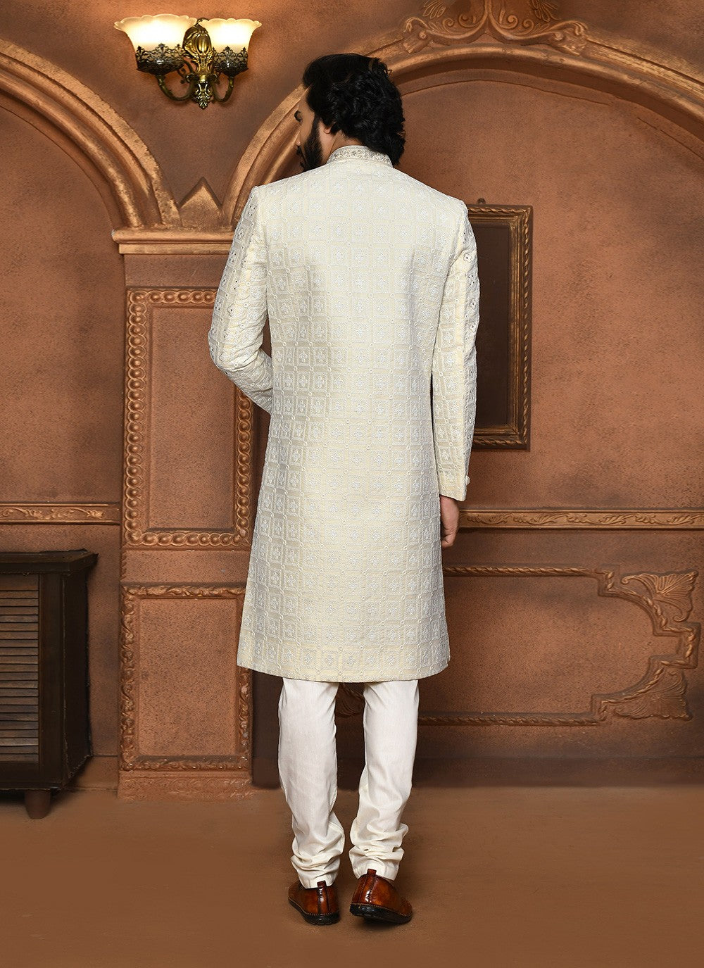 Embroidered Art Silk Off White Sherwani - M8055