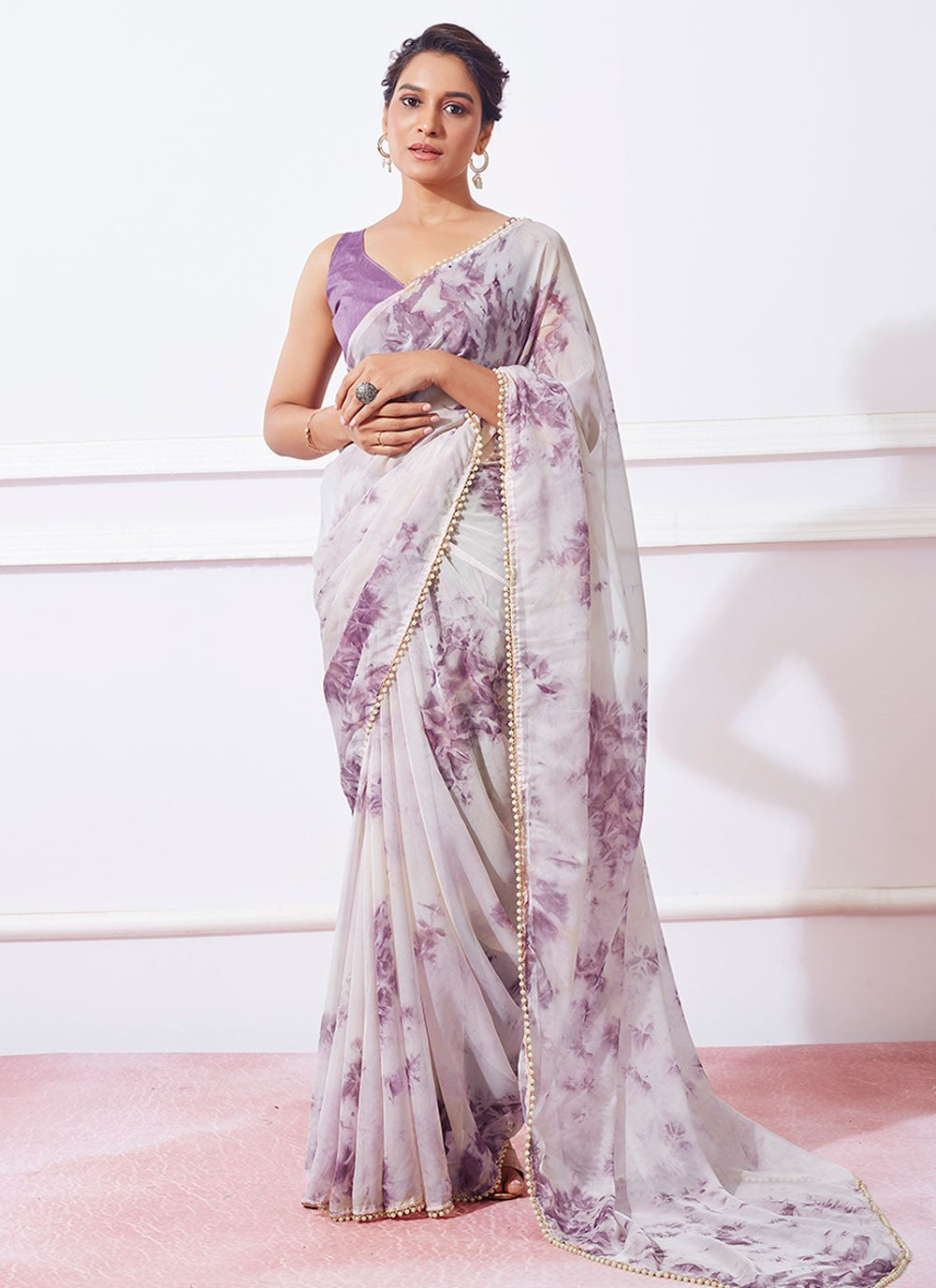 Trendy Lace Organza Saree - S4936