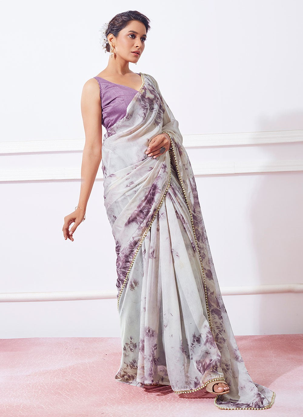 Trendy Lace Organza Saree - S4936