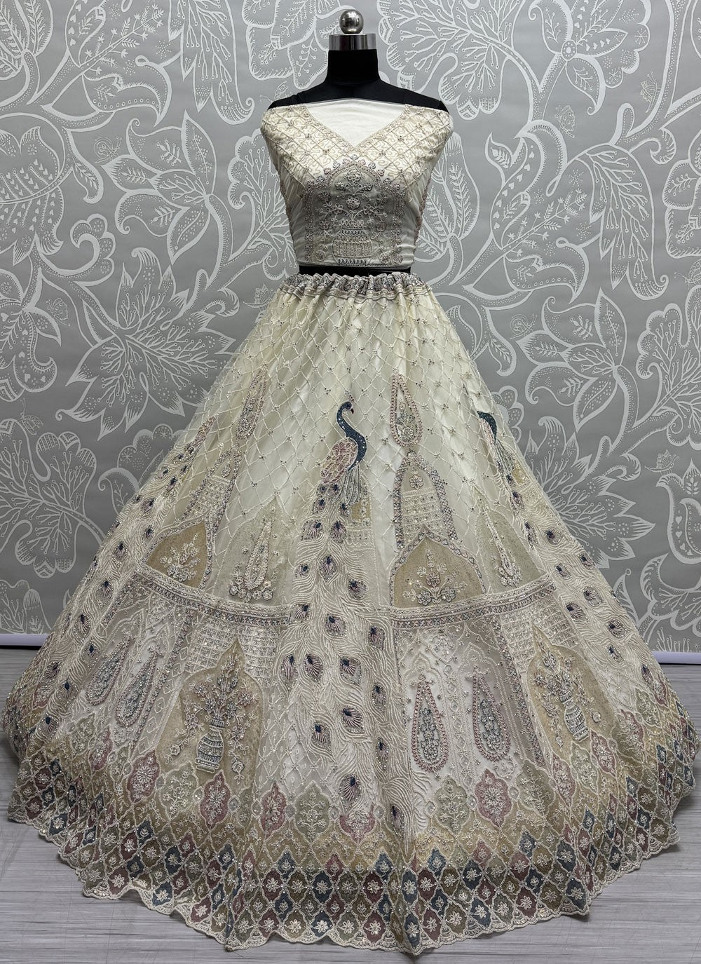 Dimond Net Off White Lehenga - L3373