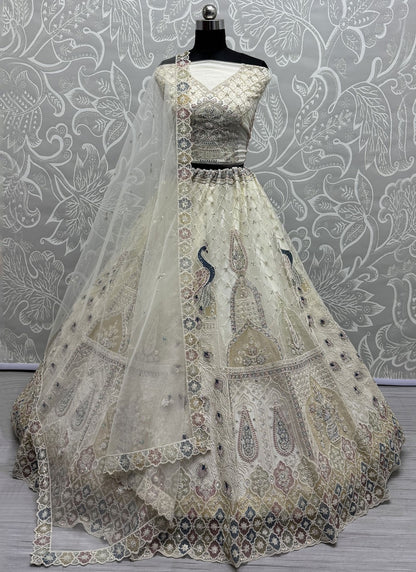 Dimond Net Off White Lehenga - L3373