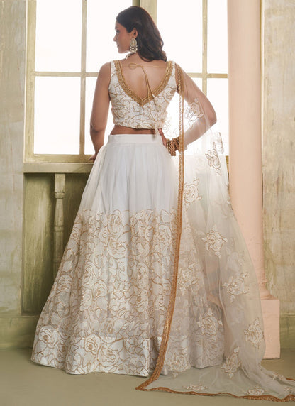 Embroidered Net Off White Lehenga - L3308