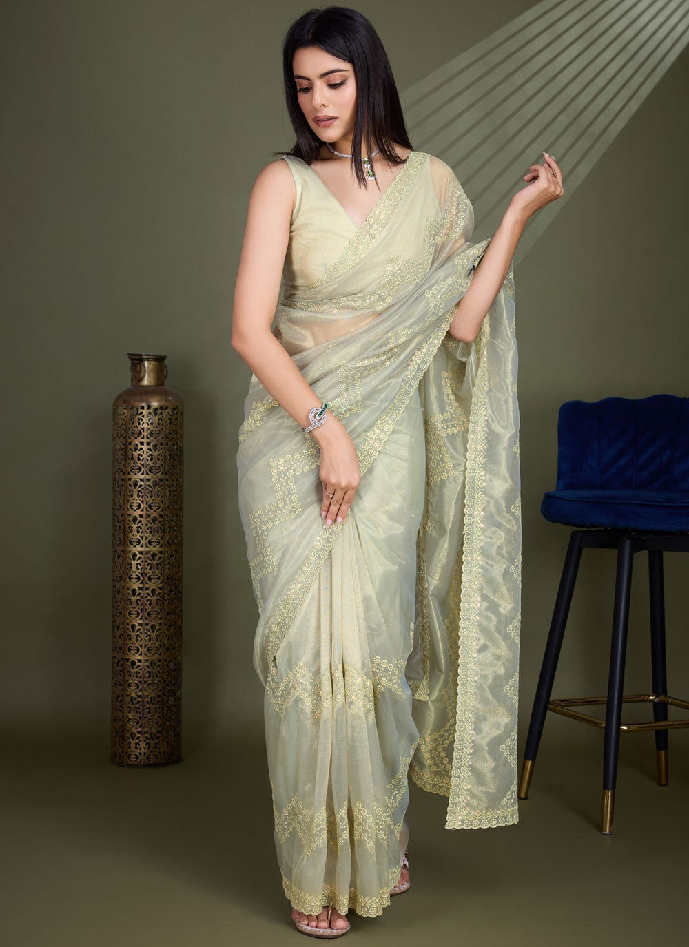 Classic Embroidered Net Saree - S8456