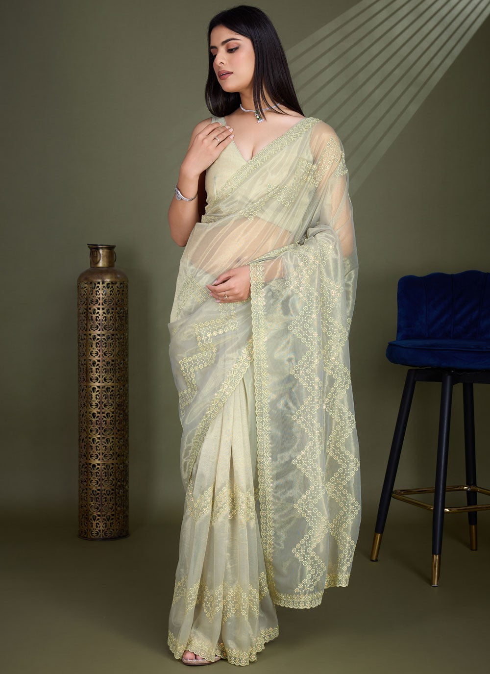Classic Embroidered Net Saree - S8456