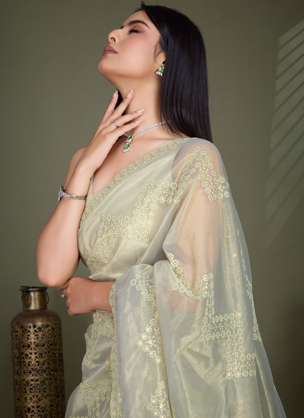 Classic Embroidered Net Saree - S8456