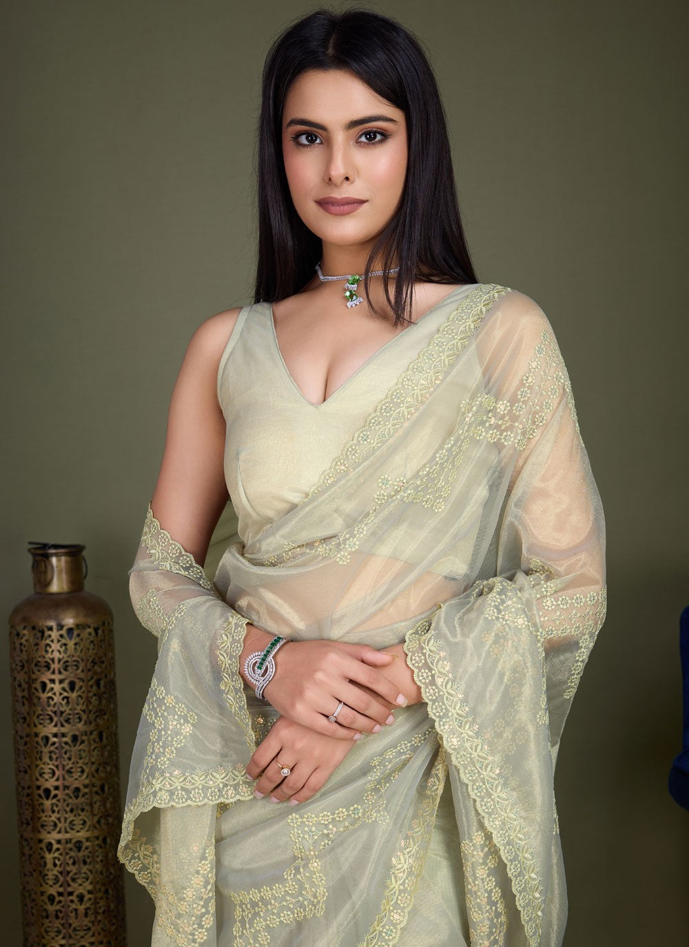 Classic Embroidered Net Saree - S8456
