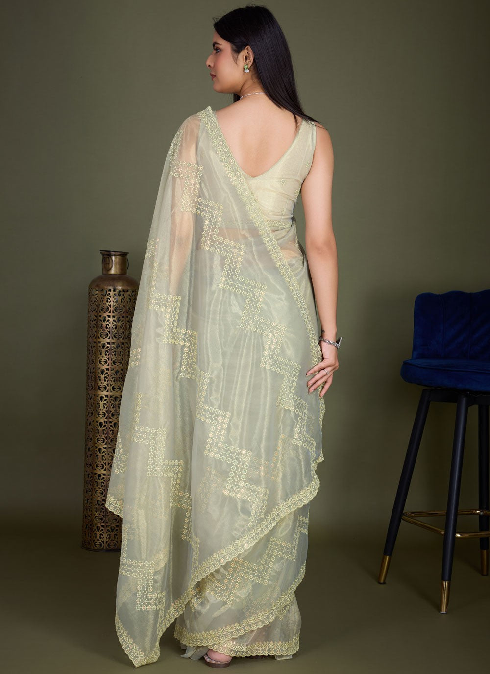 Classic Embroidered Net Saree - S8456