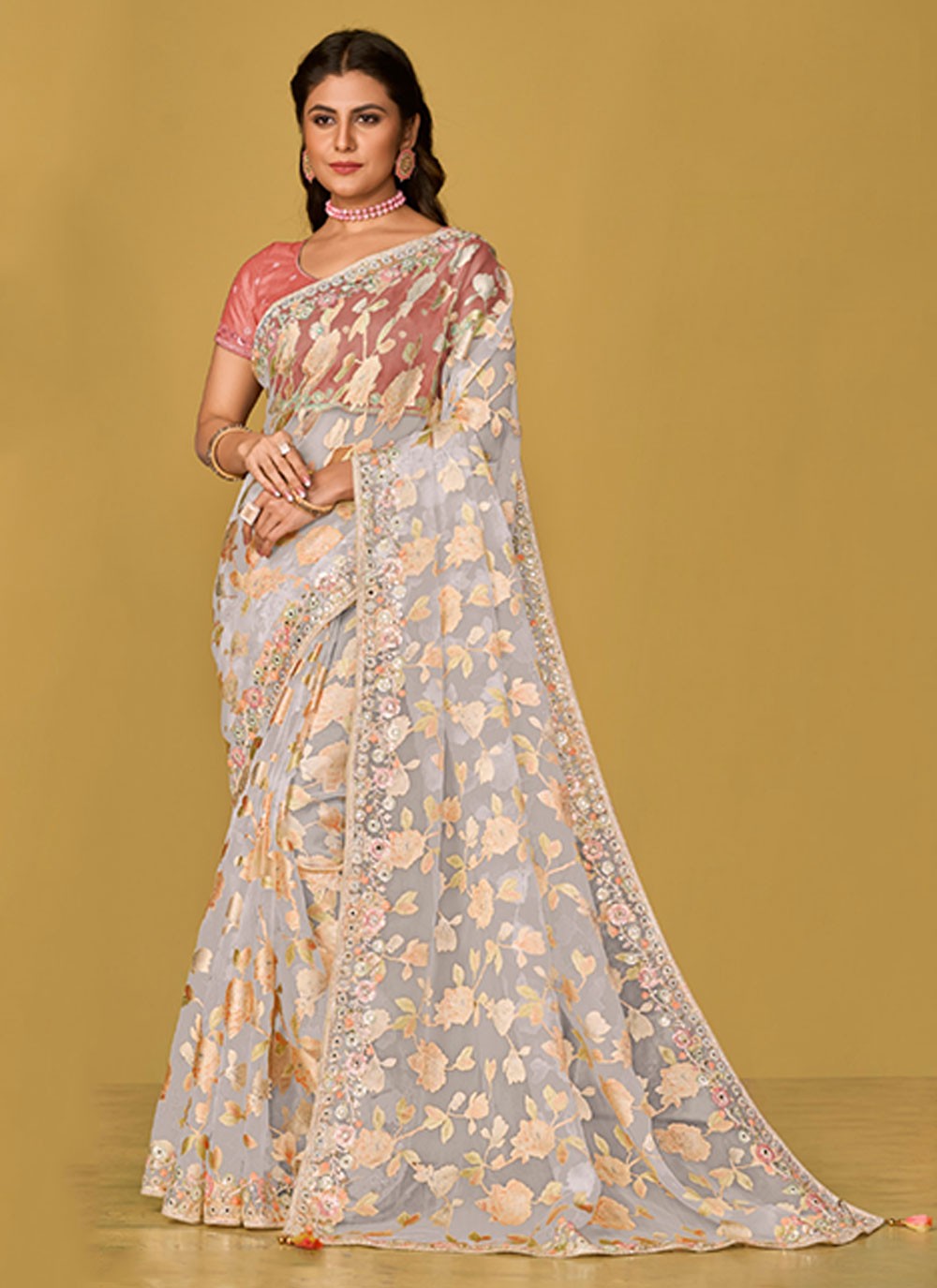 Classic Embroidered Organza Saree - S6945