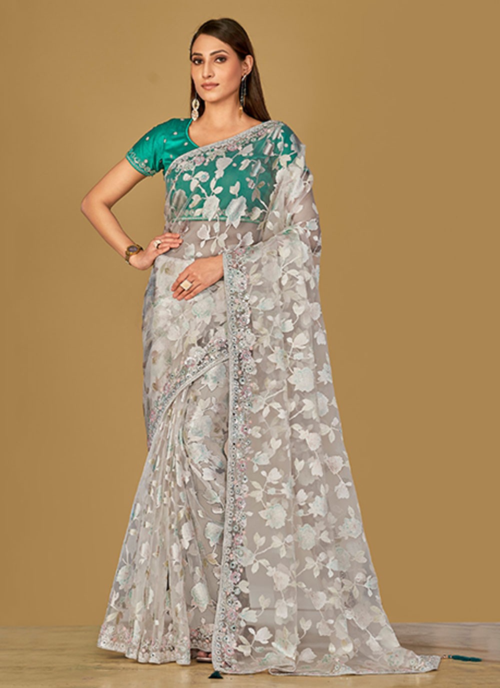Classic Embroidered Organza Saree - S6945