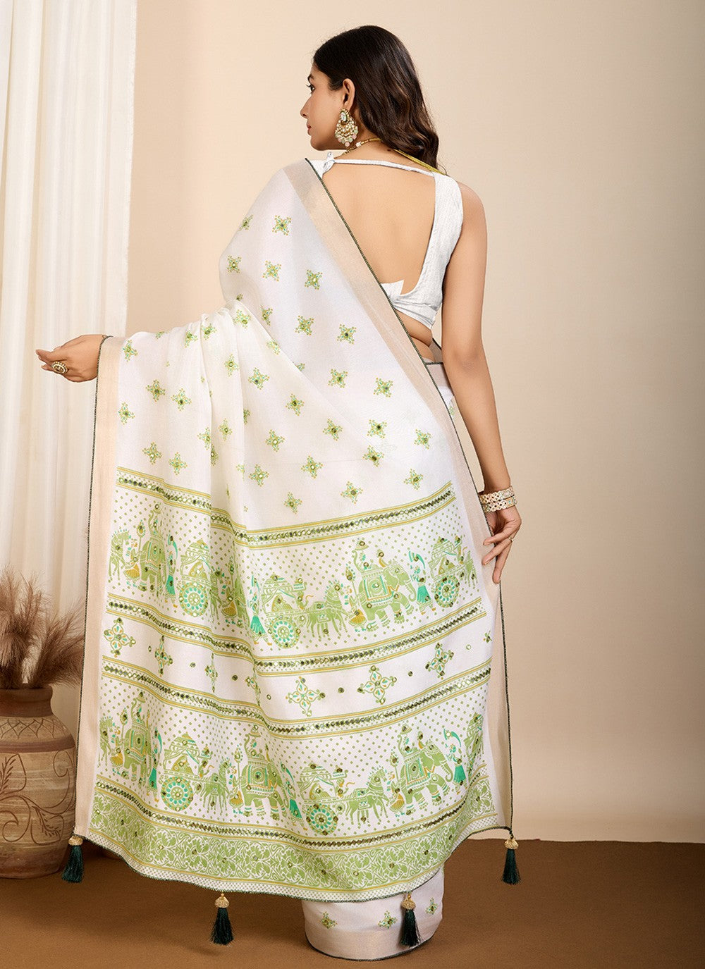 Classic Saree Printed Off White Cotton Saree S13629