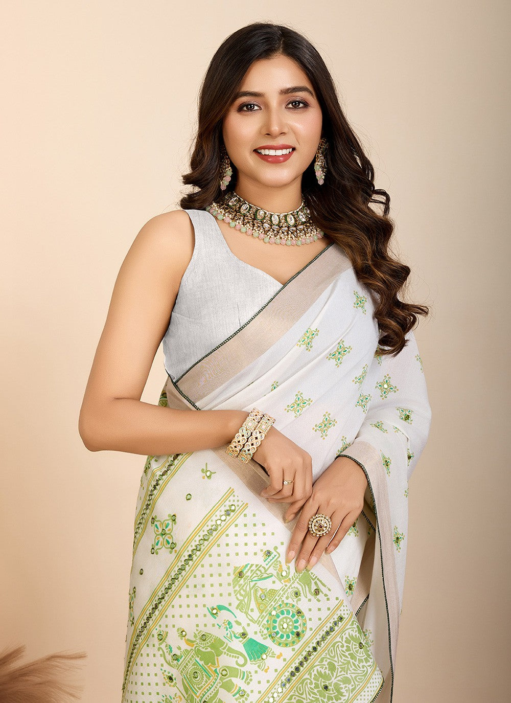 Classic Saree Printed Off White Cotton Saree S13629