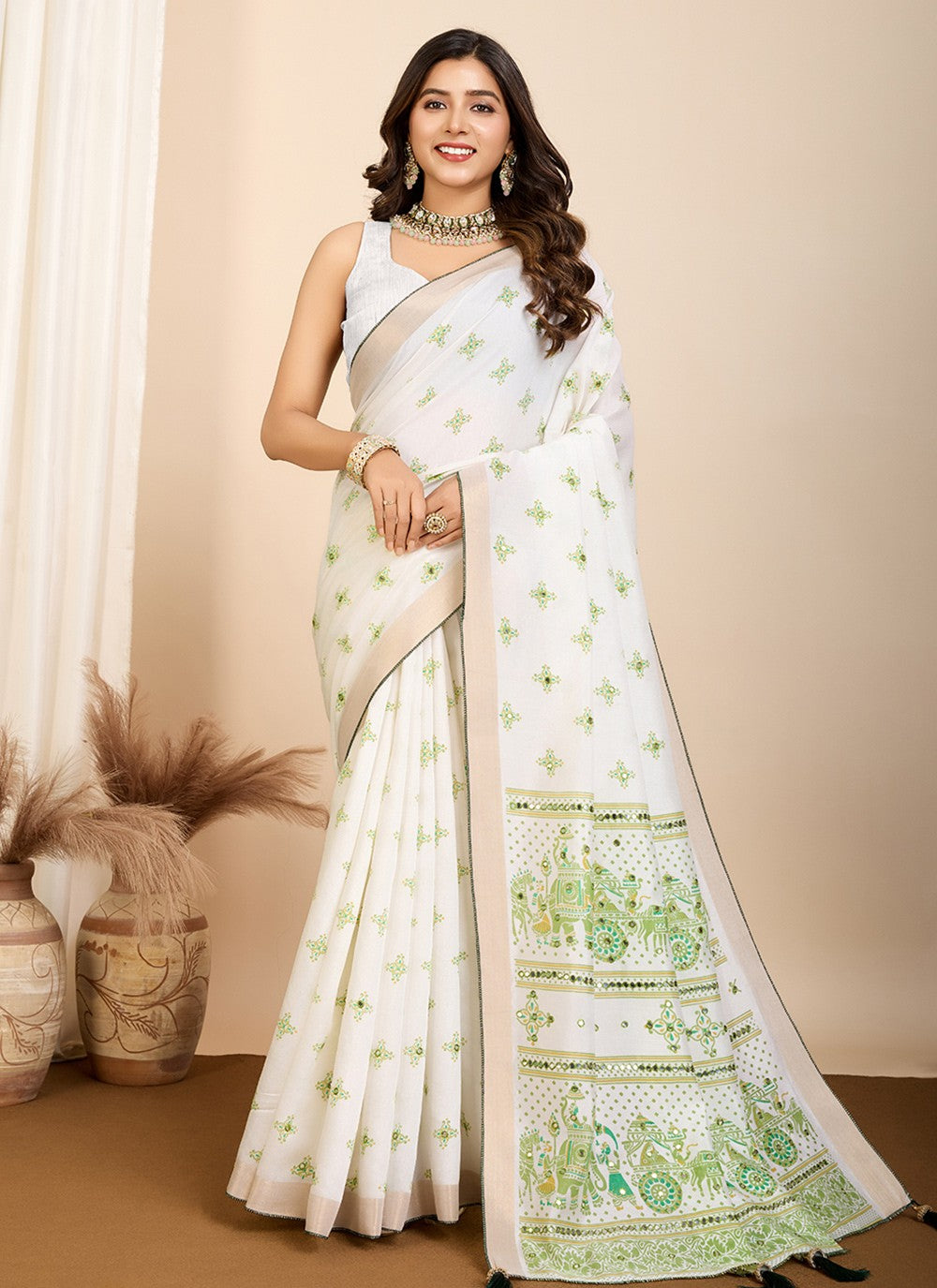 Classic Saree Printed Off White Cotton Saree S13629