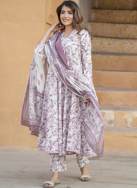 Salwar Suit Floral Printed Off White Cotton T5200