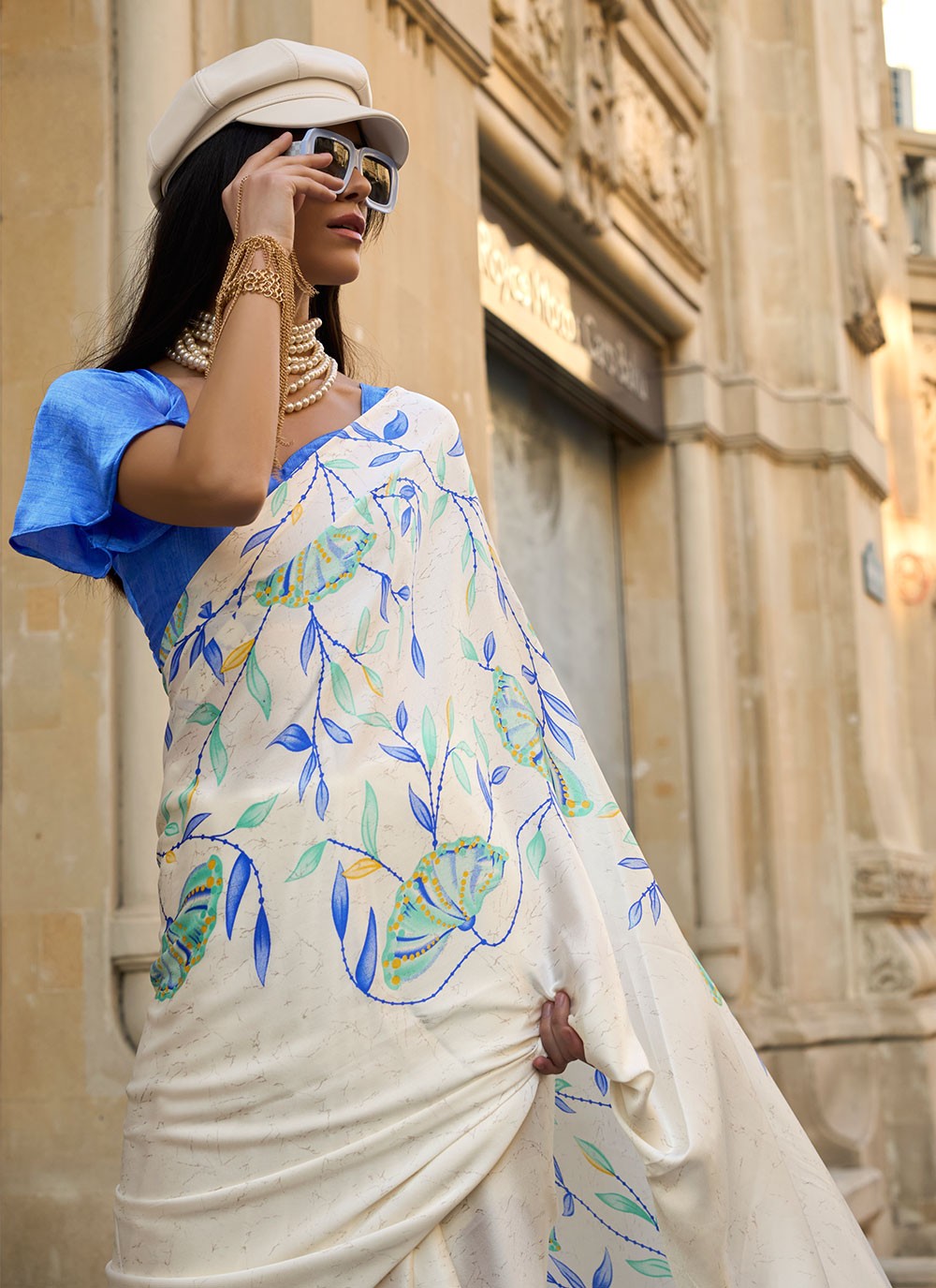 Classic Printed Faux Crepe, Satin Saree - S6040