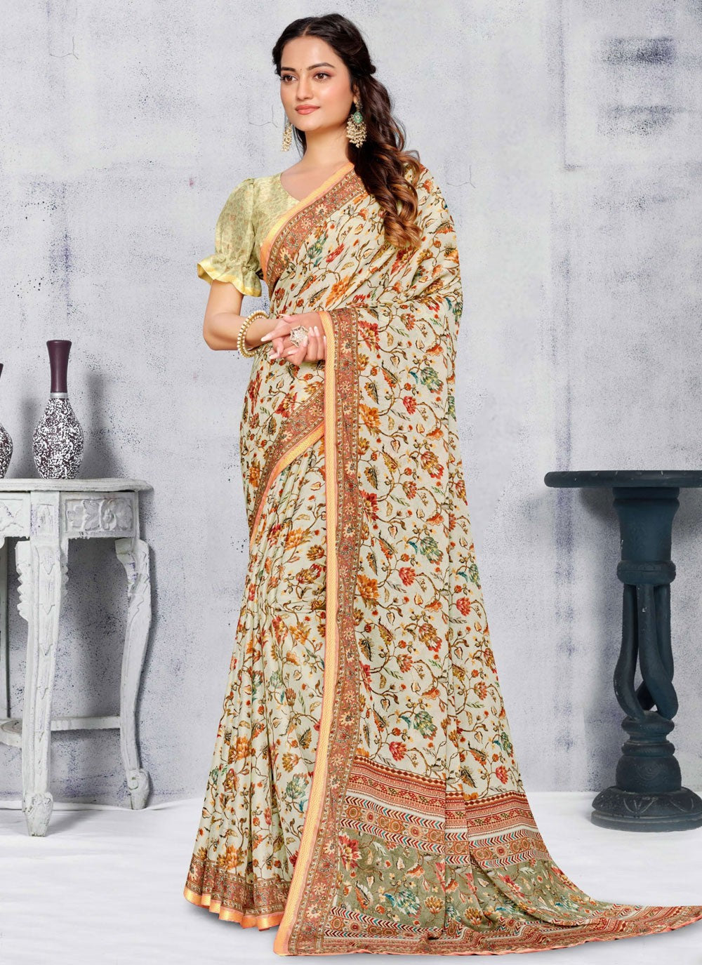 Contemporary Printed Off White Pure Crepe S12518