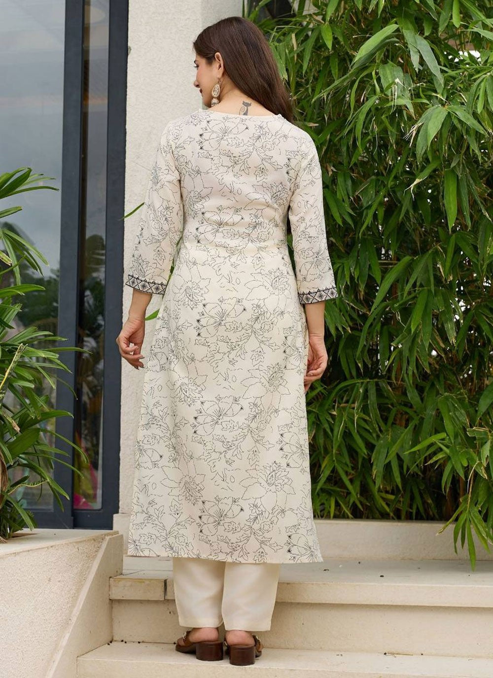 Pant Style Suit Embroidered, Printed Off White T8313