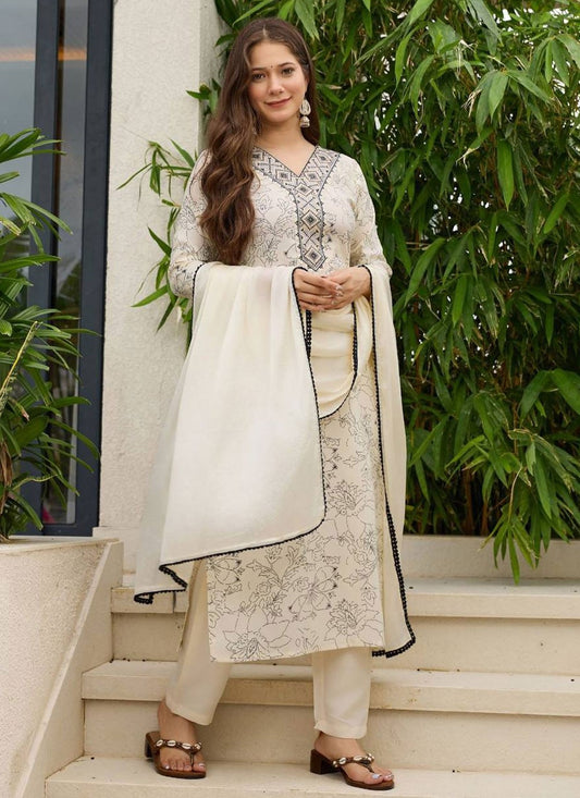 Pant Style Suit Embroidered, Printed Off White T8313