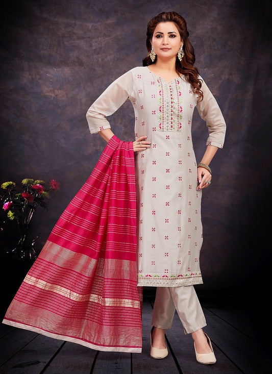 Pant Style Suit Embroidered Off White T8008