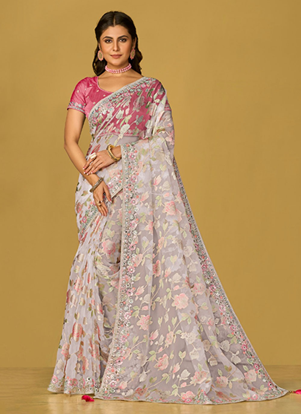 Classic Embroidered Organza Saree - S6945