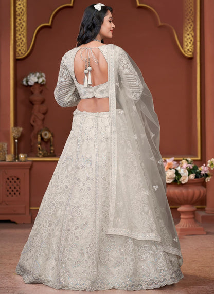 Embroidered Net Off White Lehenga - L3323