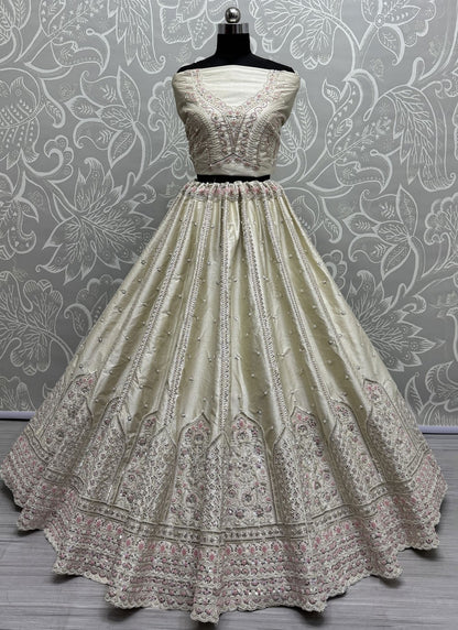 Beads Silk Off White Lehenga - L3419
