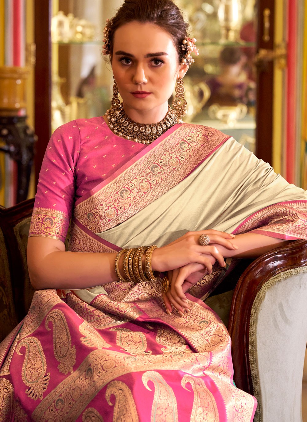 Off White Silk Classic Saree Weaving Zari S19093