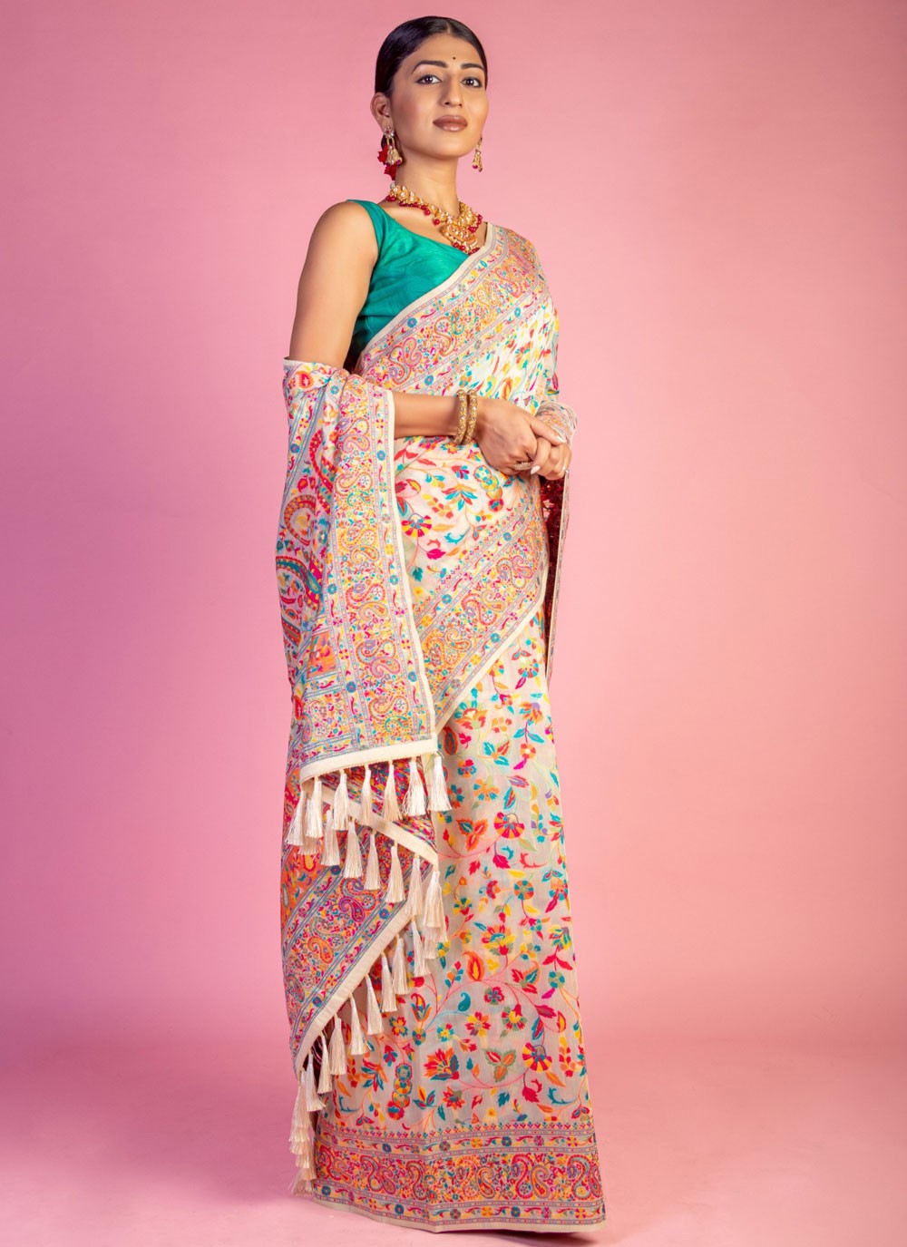 Classic Weaving Zari Pashmina Saree - S6805