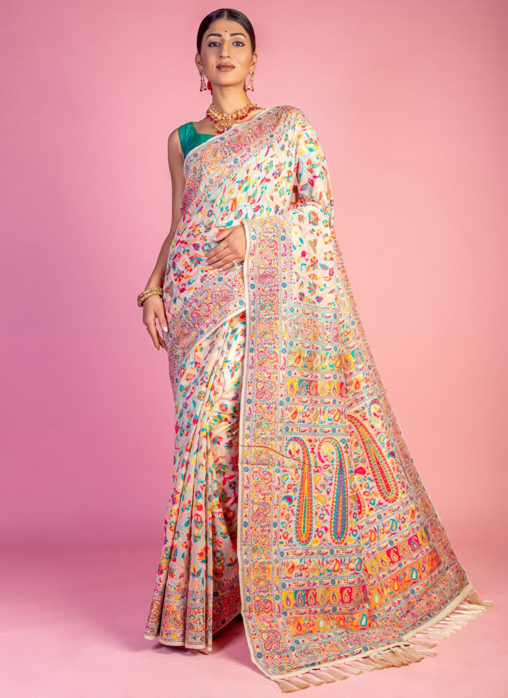Classic Weaving Zari Pashmina Saree - S6805