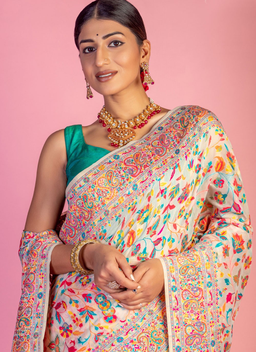 Classic Weaving Zari Pashmina Saree - S6805