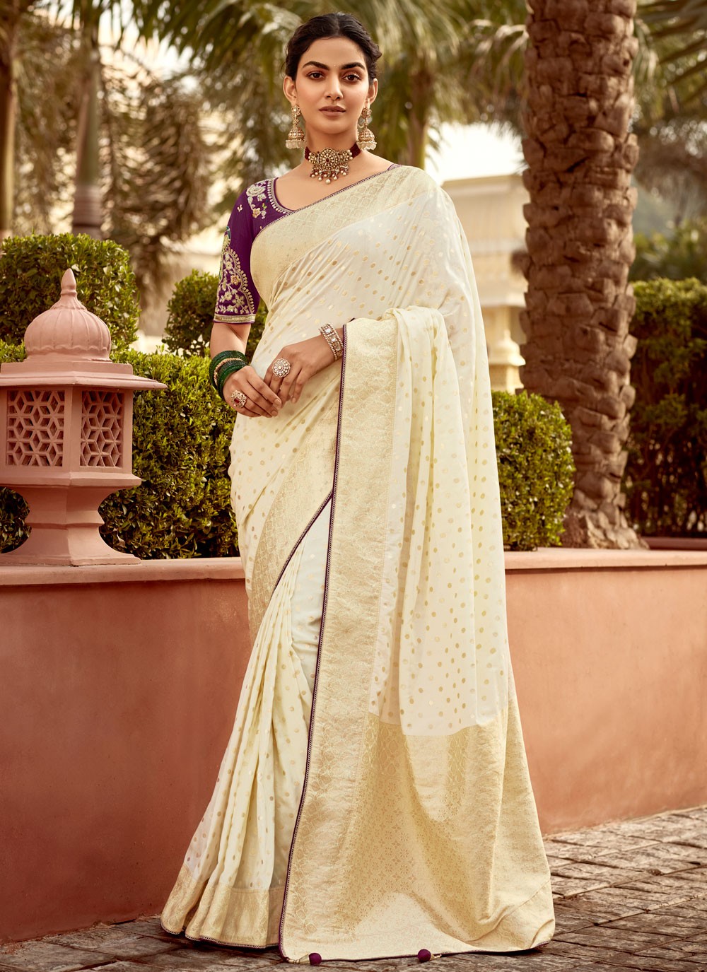 Weaving Zari Pure Dola Off White Saree S14222