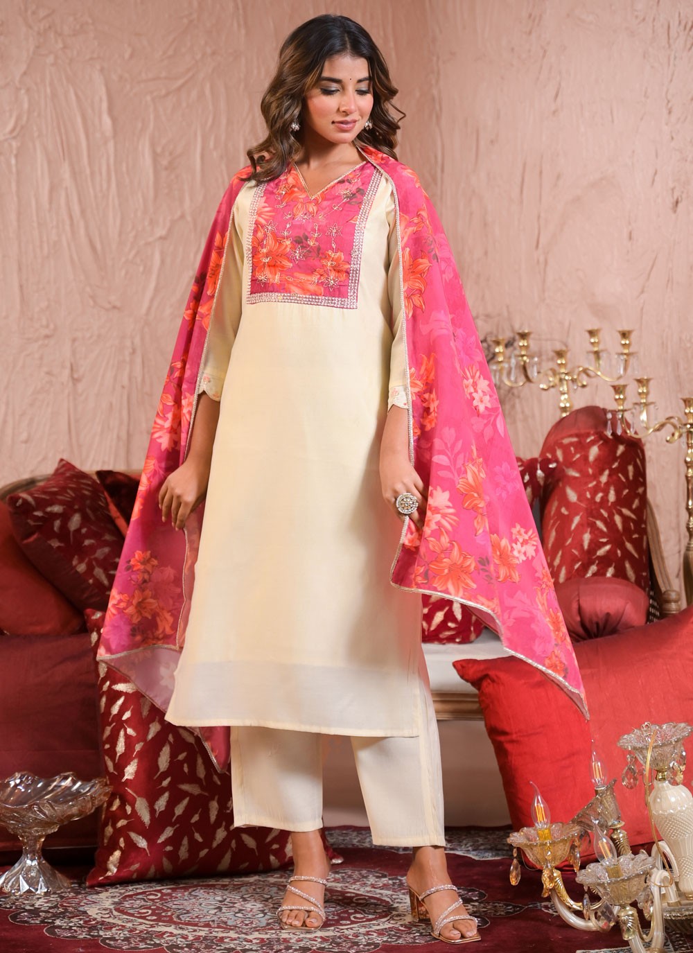 Pant Style Suit Printed, Zari Off White T7003
