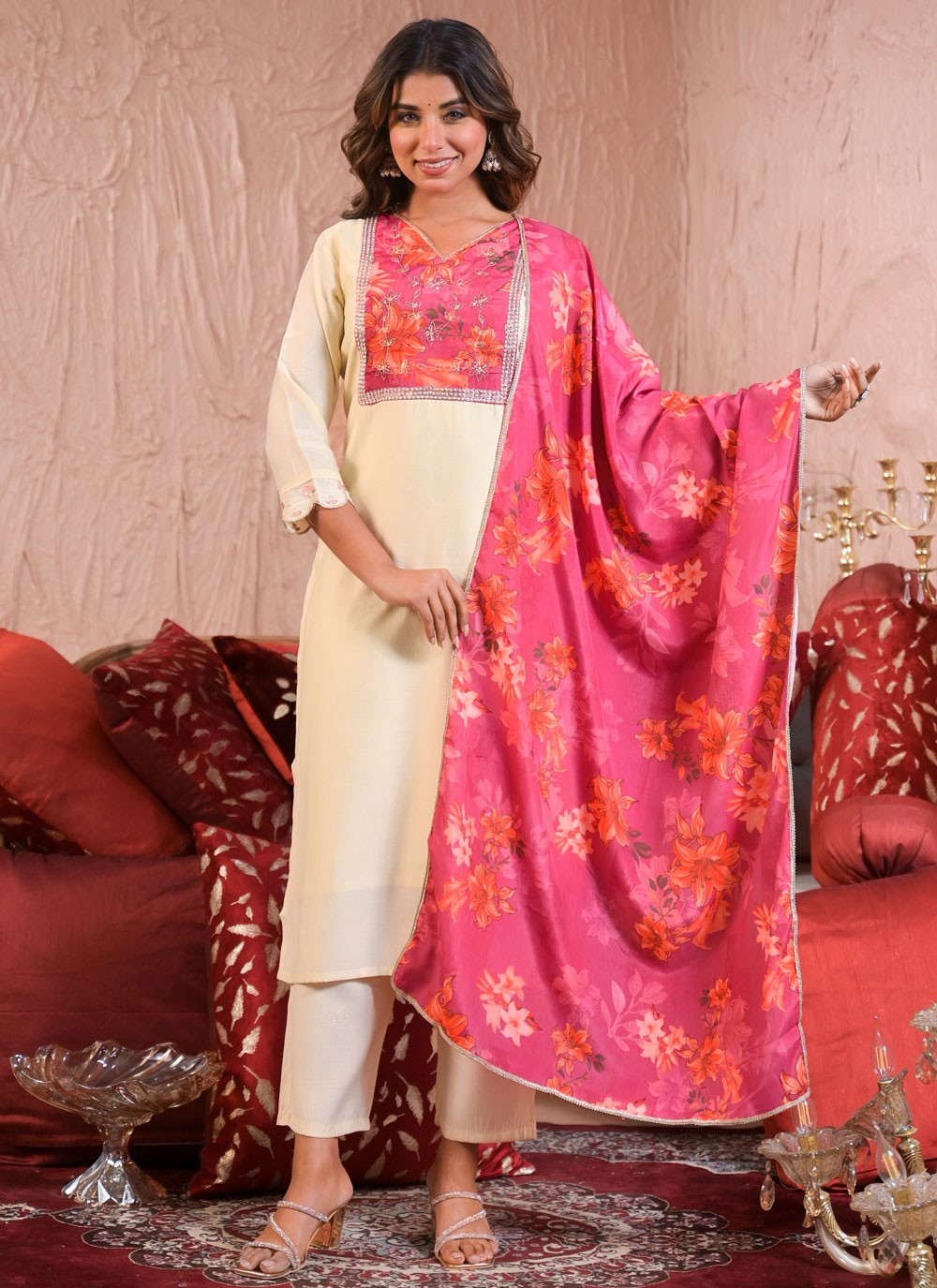 Pant Style Suit Printed, Zari Off White T7003