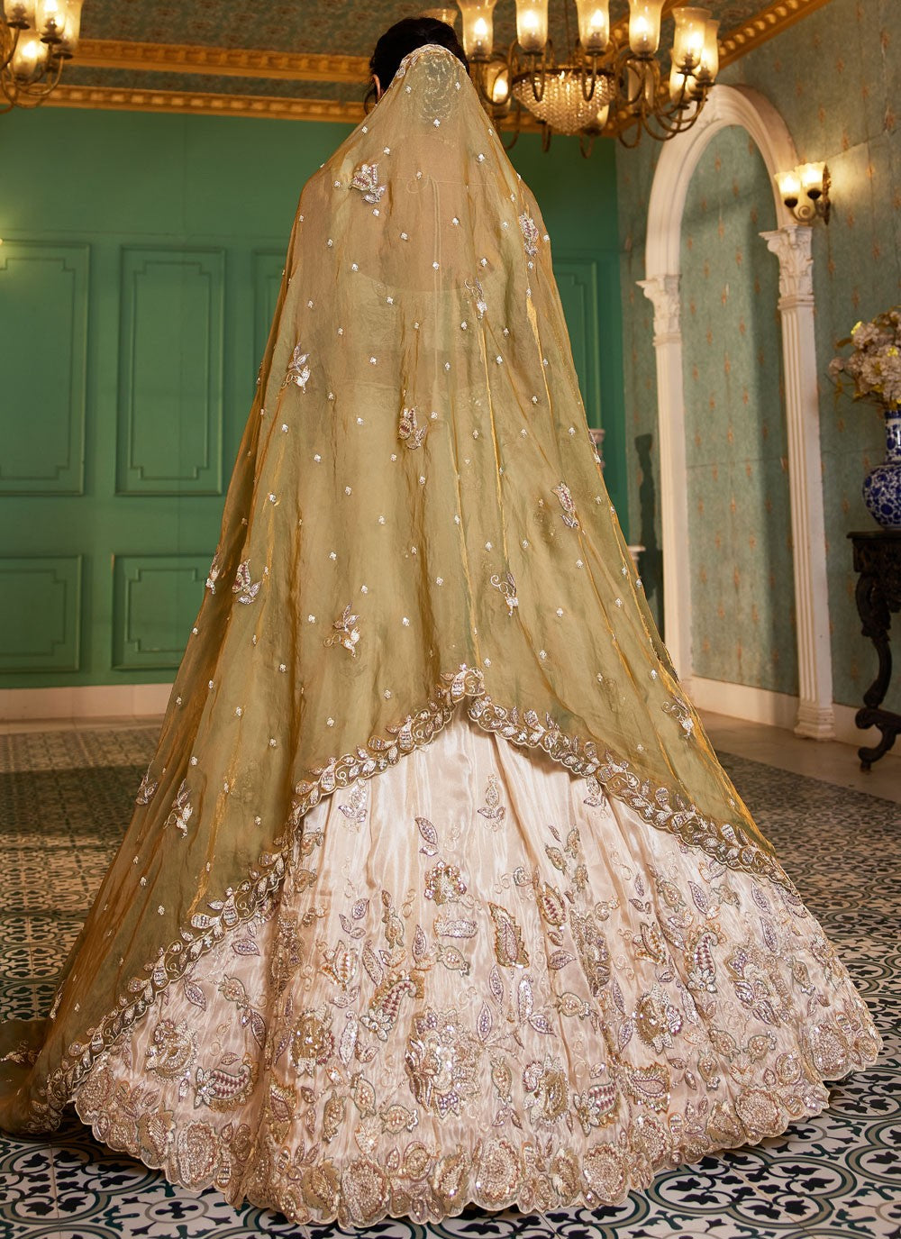 Tissue Engagement, Mehandi & Sangeet, Reception, Wedding A - Line Lehenga L3565