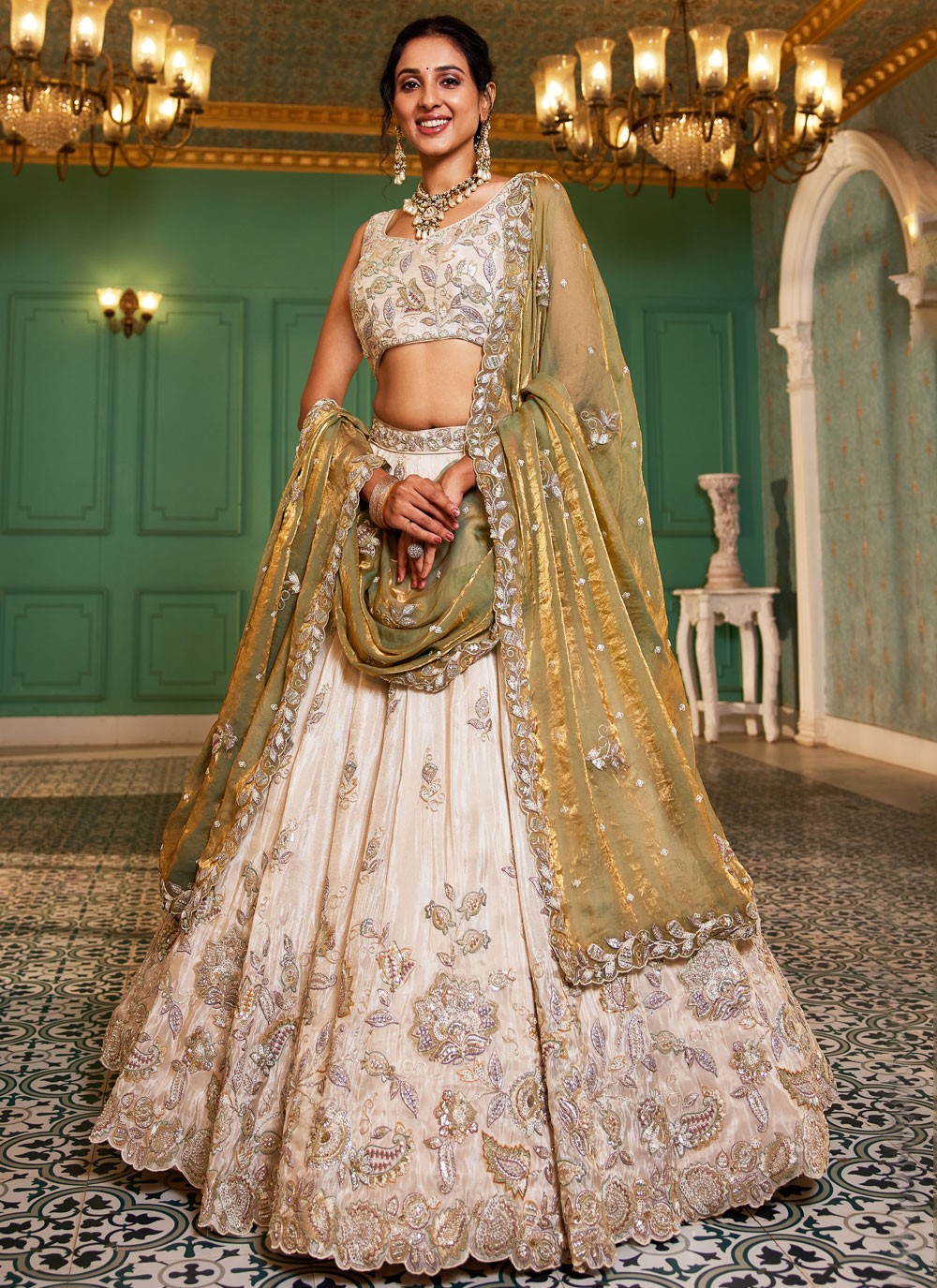Tissue Engagement, Mehandi & Sangeet, Reception, Wedding A - Line Lehenga L3565