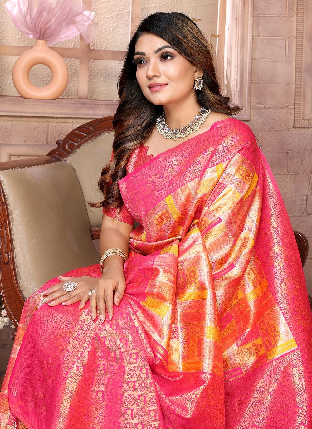 Woven Banarasi Silk Orange Classic Saree S15063