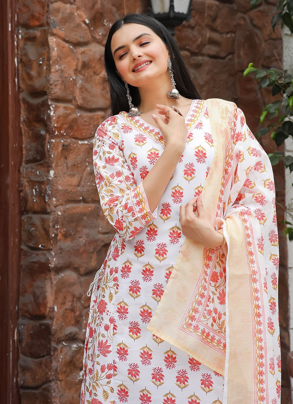 Salwar Suit Lace Orange Muslin T5043