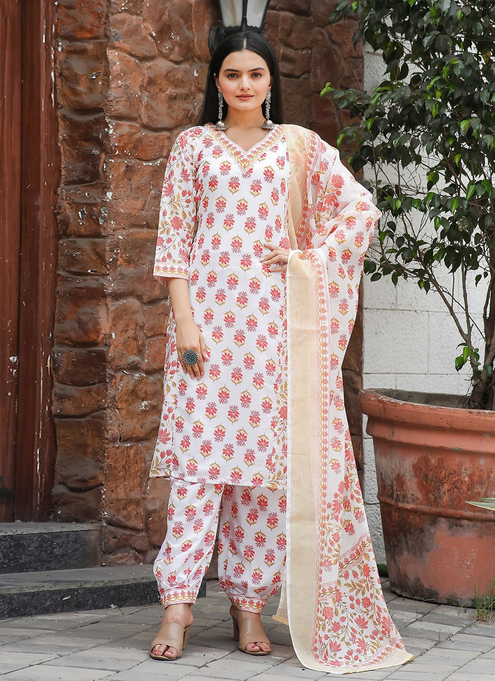 Salwar Suit Lace Orange Muslin T5043