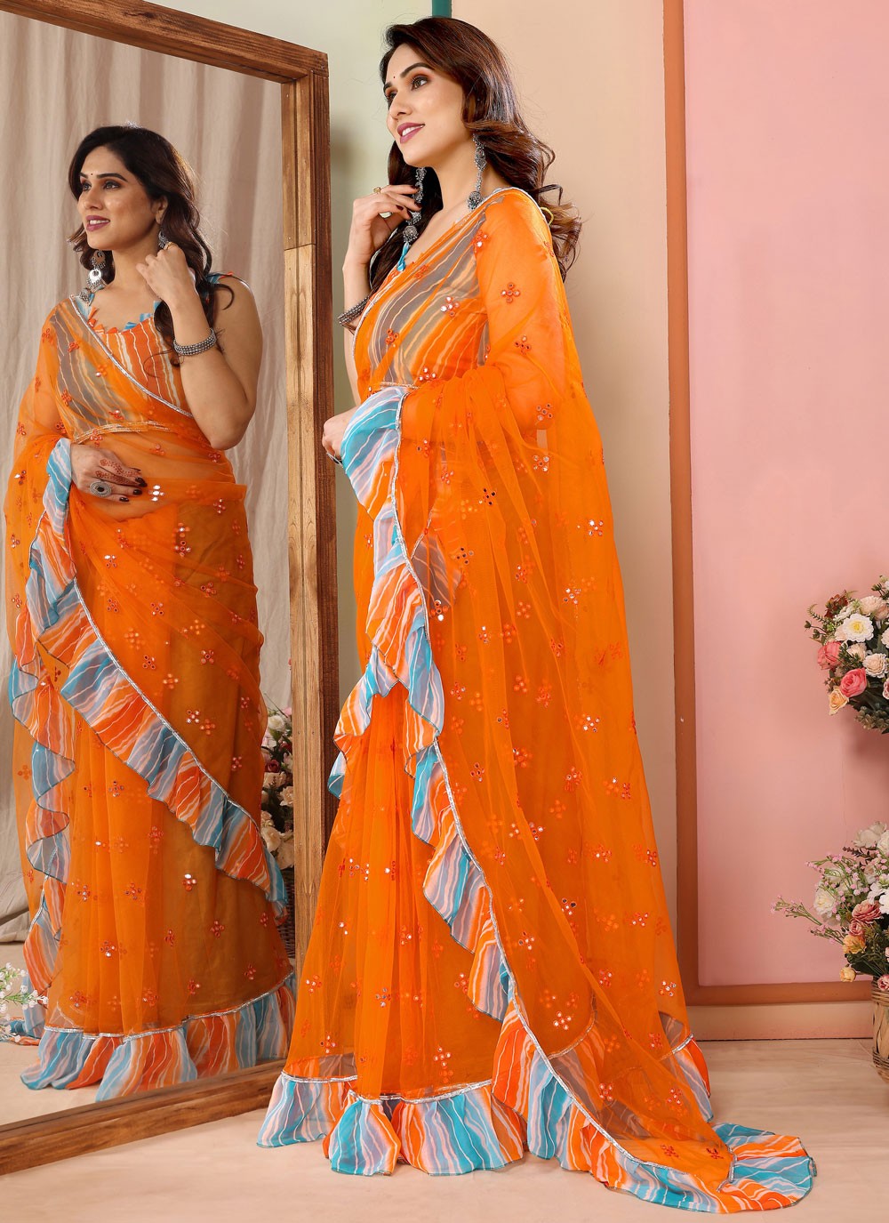 Classic Border Work Net Saree - S7540