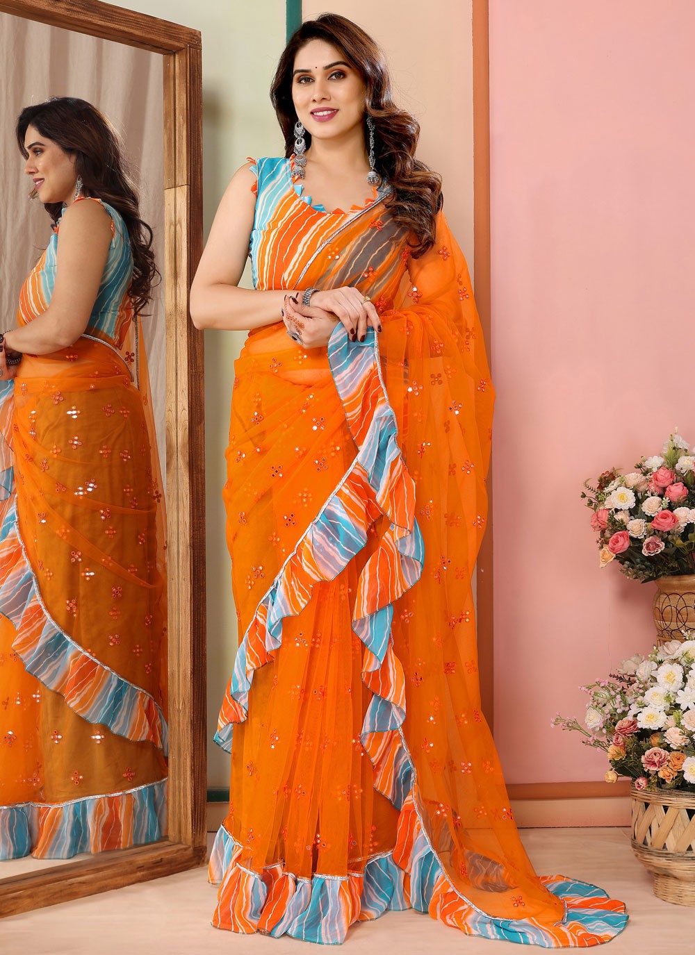 Classic Border Work Net Saree - S7540