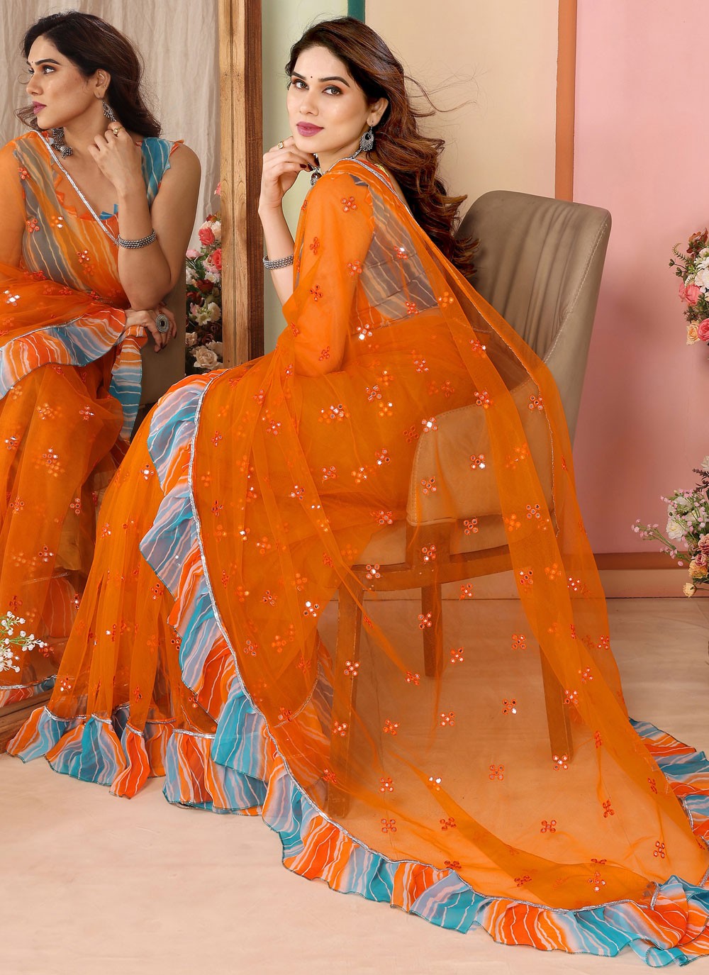 Classic Border Work Net Saree - S7540