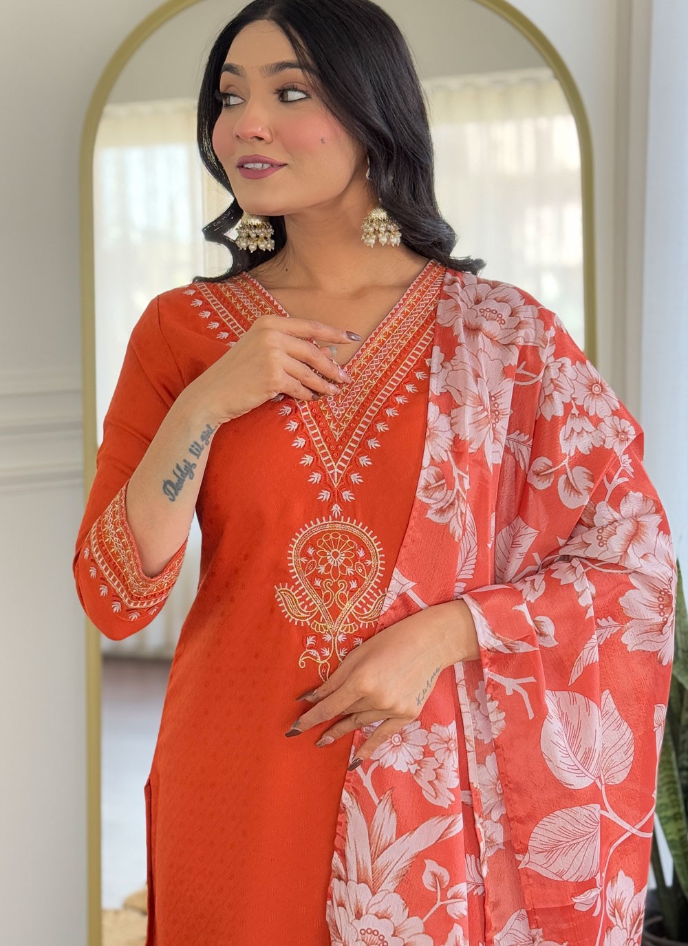 Embroidered Rayon Orange Salwar Suit T6184