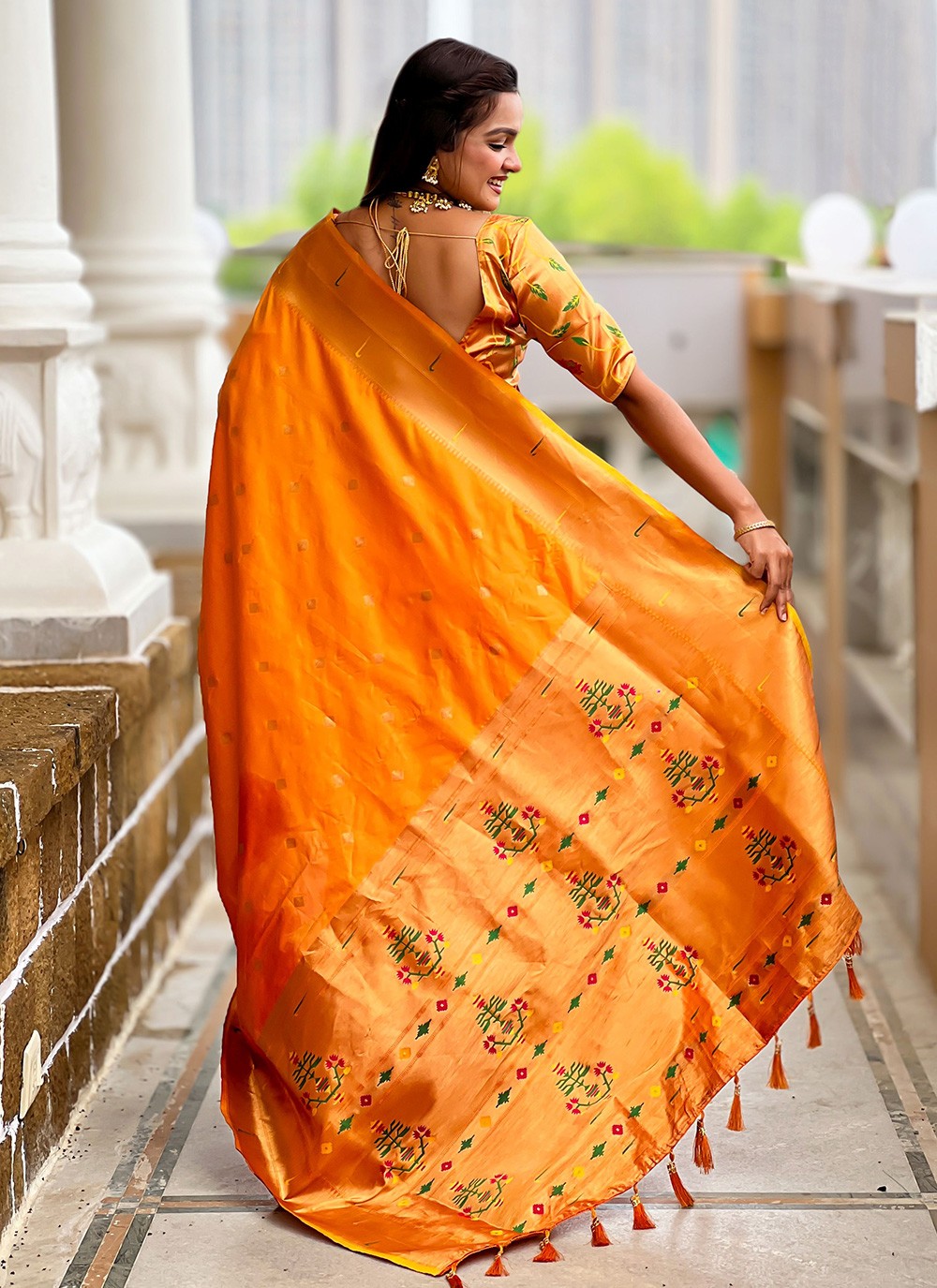 Orange Silk Classic Saree Jacquard Work S18315