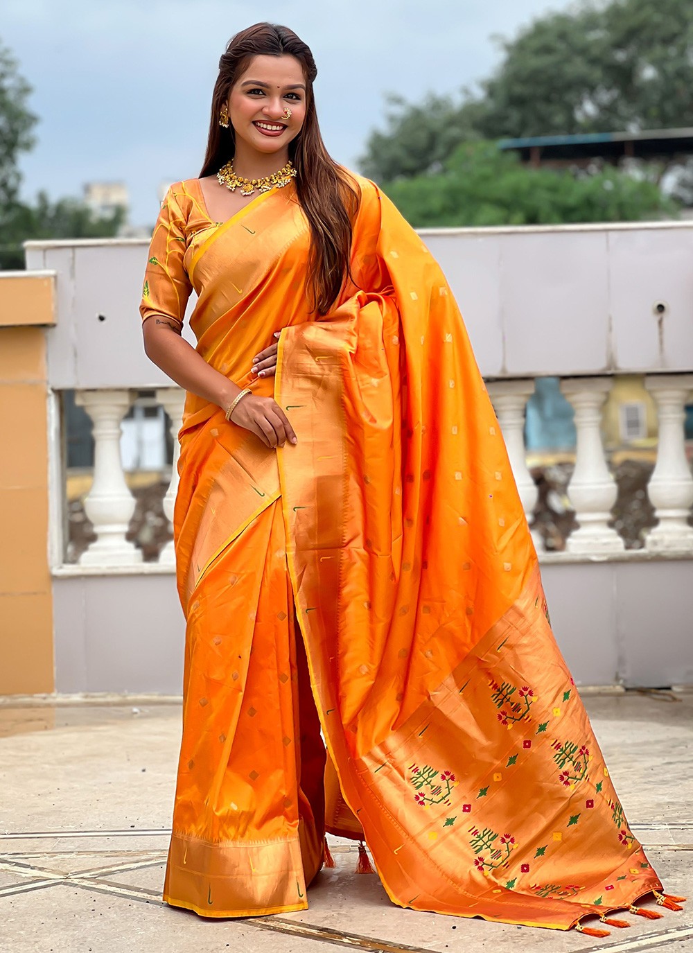Orange Silk Classic Saree Jacquard Work S18315
