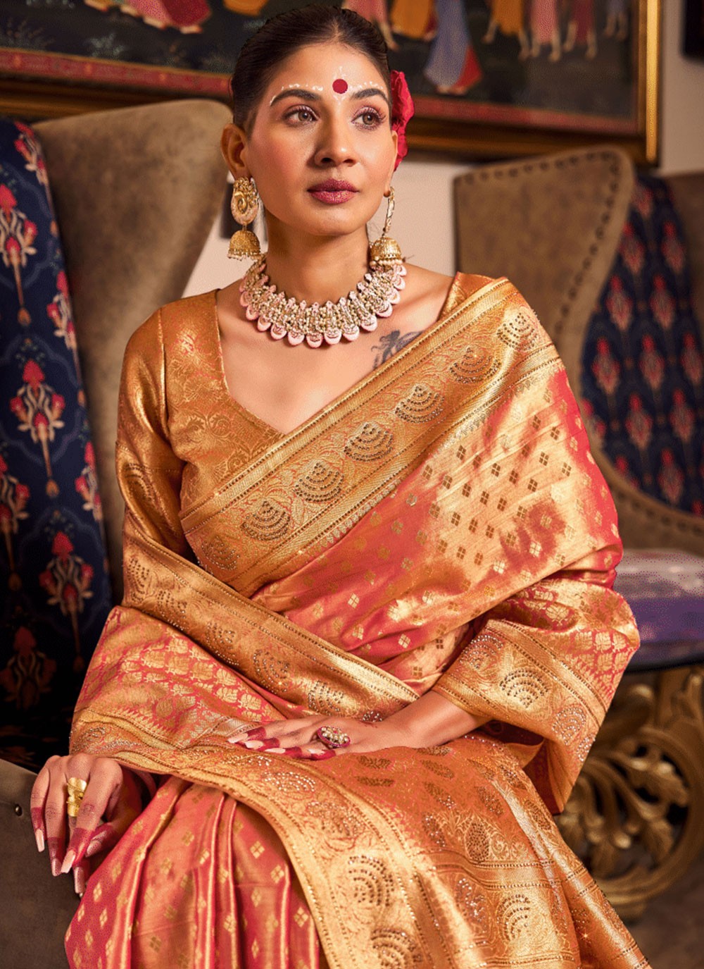 Classic Swarovski Silk, Tissue Saree - S6755