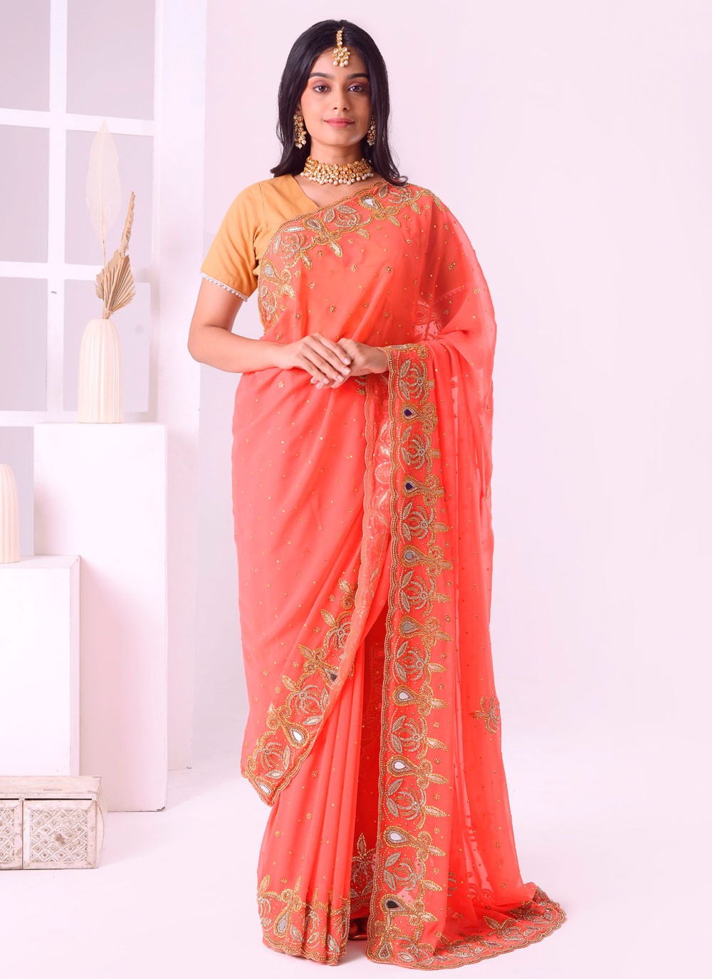 Classic Embroidered Georgette Saree - S7711