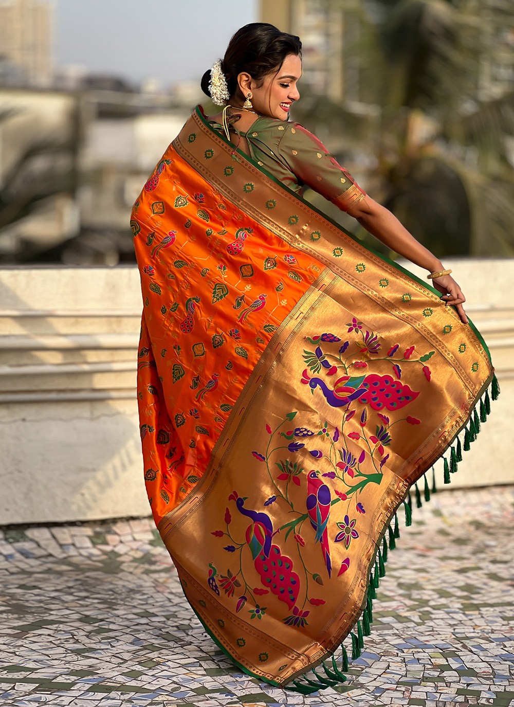 Meenakari Silk Orange Saree S14760