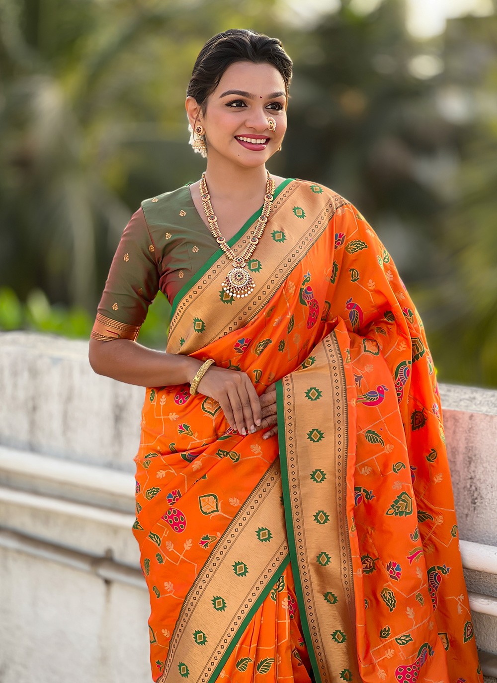 Meenakari Silk Orange Saree S14760